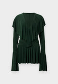 Norma Kamali LONG SLEEVE DEEP V RUFFLE DRESS
