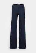 Dunkelblaue, weit geschnittene Jeans aus Denim. Verfügt über ein klassisches Fünf-Taschen-Design, einen vorderen Knopfverschluss und gerade Nähte.