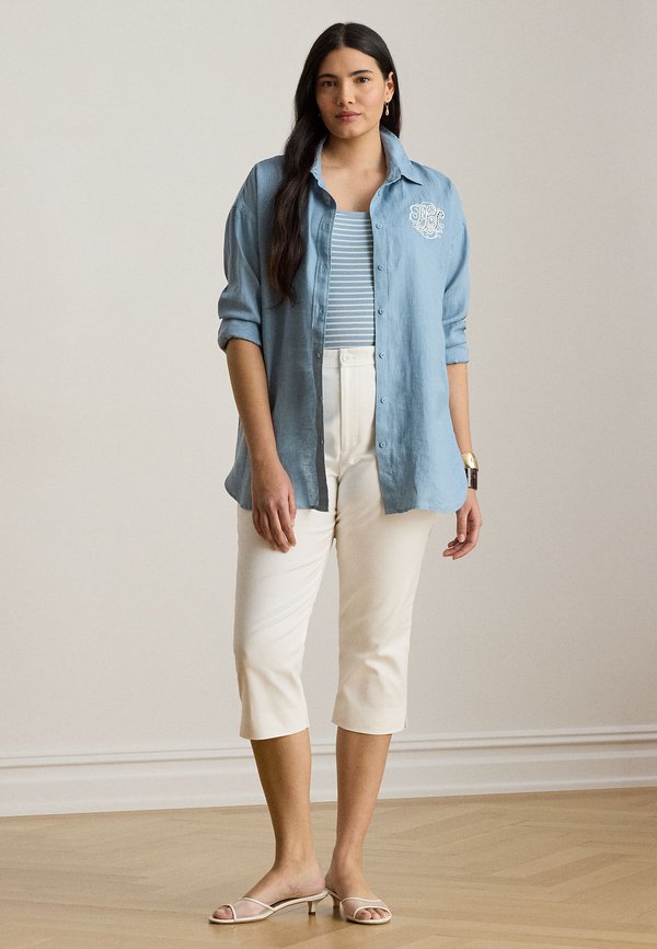 Lauren Ralph Lauren Woman RELAXED FIT EYELET-LOGO LINEN SHIRT