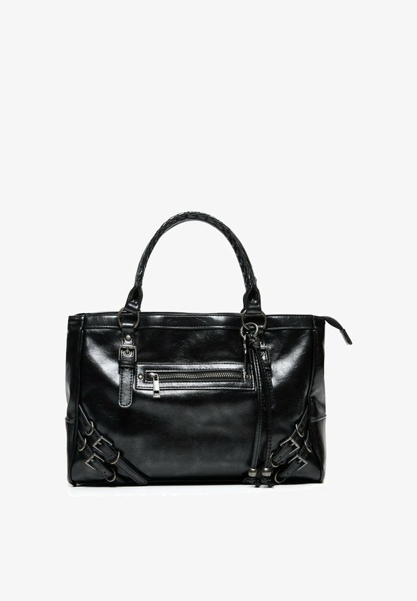 Bershka WITH ZIPS AND BUCKLES - BAG - Handbag - black