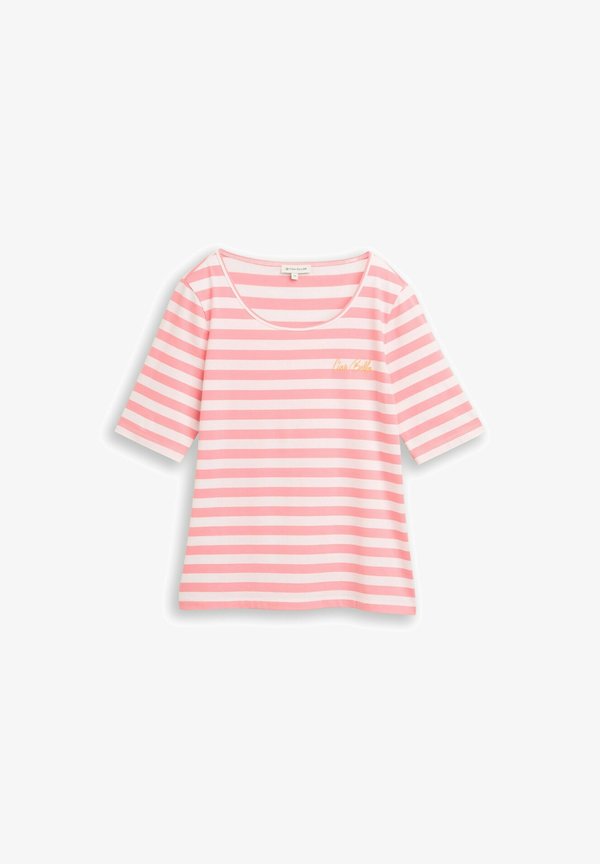 TOM TAILOR T-SHIRT SMALL EMBRO - Print T-shirt - pink white stripe