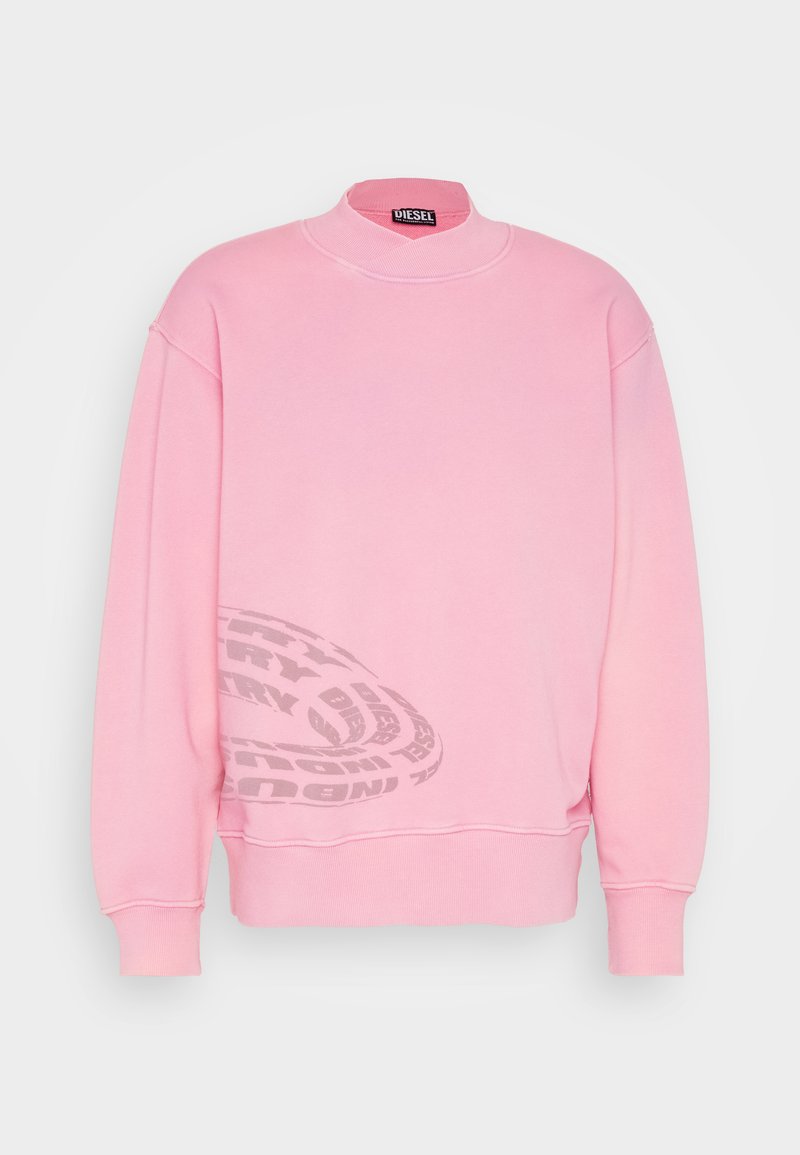 Rosa Sweatshirt mit hohem Kragen, lockerer Passform und gerippten Bündchen. Verfügt über ein tonal gestaltetes Grafikdesign an der Unterseite. Weicher Stoff.