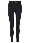 Schwarze Leggings aus dehnbarem Material, mit einem breiten Bund mit "hummel"-Logo und taillierter Passform, die sich ideal für den Sport eignen.
