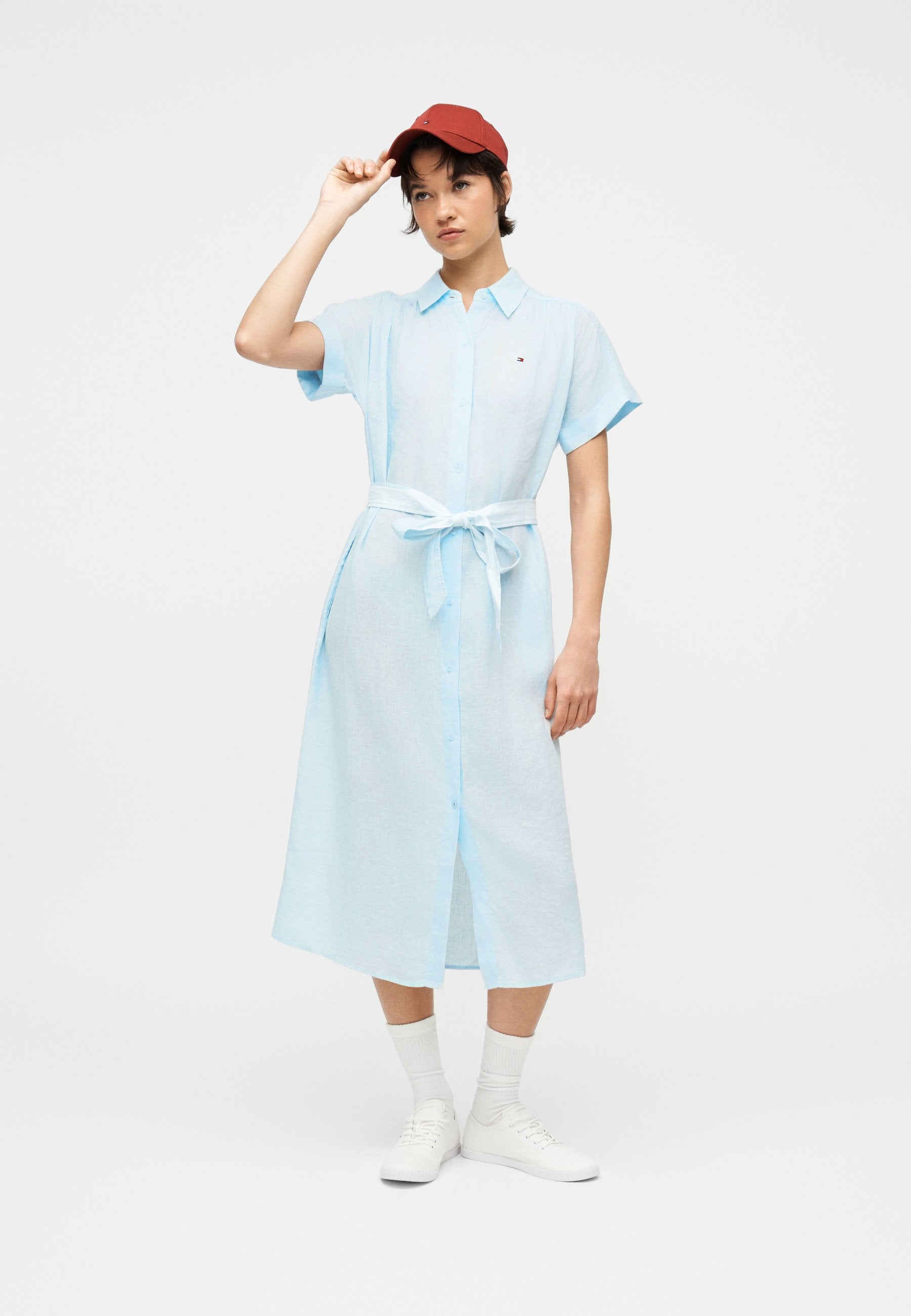 BELTED RELAXED PURE LINEN MIDI SHIRT DRESS Media 2