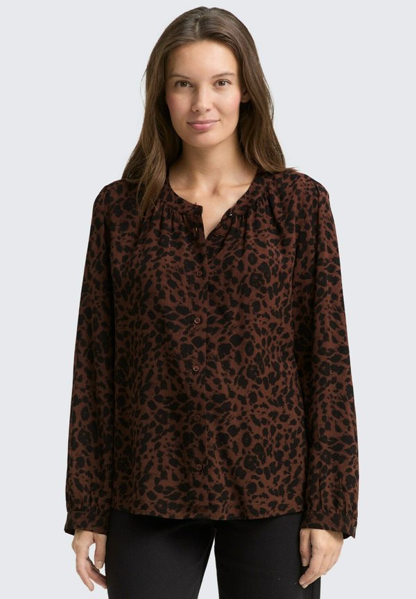 TOM TAILOR MIT LEO-PRINT - Button-down blouse - brown black small leo print
