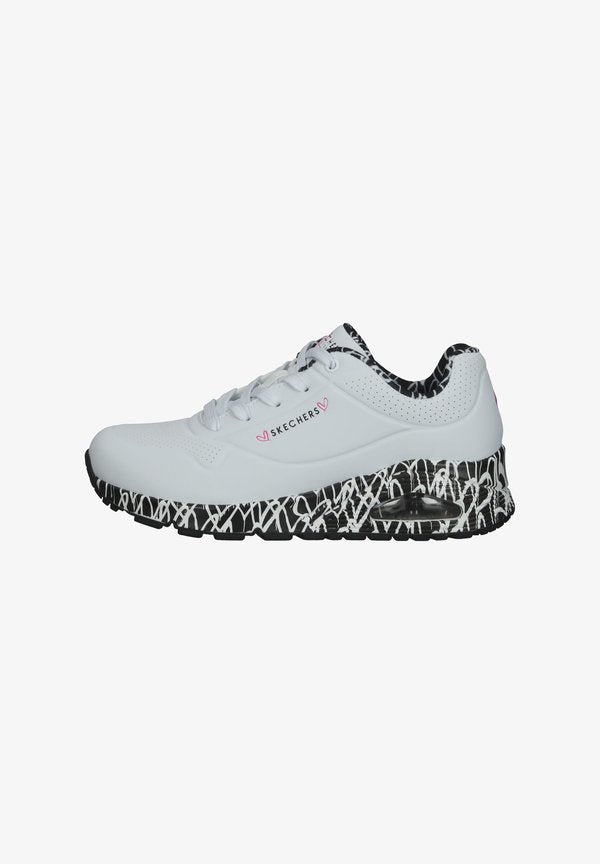 Skechers UNO - Trainers - white durabuck/ black& white mesh trim