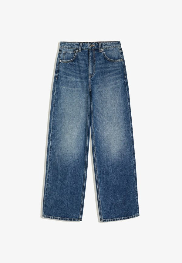Bershka STRAIGHT WIDE HIGH WAIST- JEANS - Baggy Jeans - dark blue