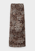 Leopardenmuster Midi-Rock aus glattem Stoff in natürlichen Beige- und Brauntönen, mit geradem Schnitt und ohne sichtbare Details oder Verzierungen.