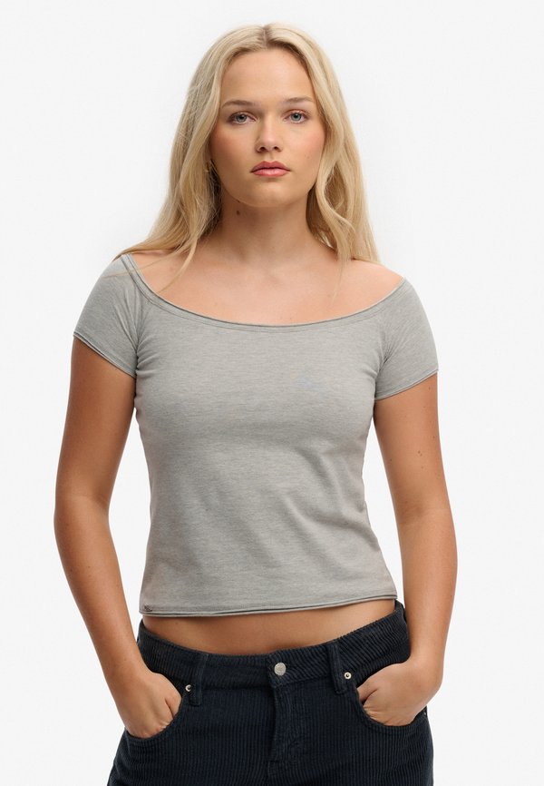 Superdry & Co SUPERDRY BARDOT SHORT SLEEVE OFF SHOULDER - Print T-shirt - grey marl