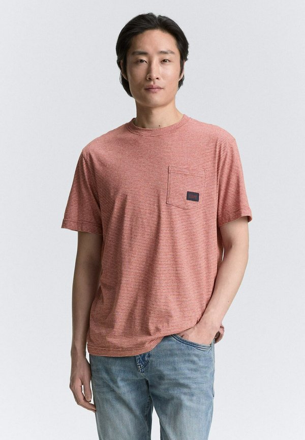 TOM TAILOR MIT BRUSTTASCHE - Print T-shirt - velvet red fine stripe