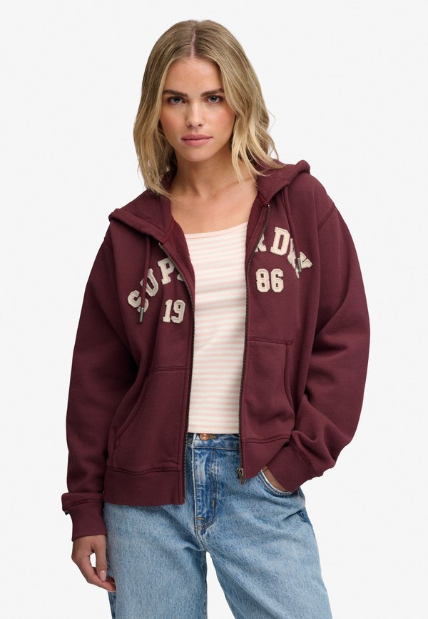 Superdry & Co SUPERDRY ATHLETIC ESSENTIAL RELAXED CROP ZIP HOODIE.. - Zip-up sweatshirt - port red