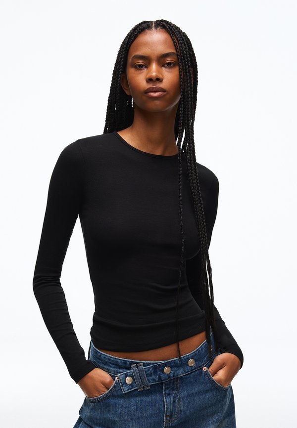 Bershka LONG SLEEVE ROUND NECK - T-SHIRT - Long sleeved top - black