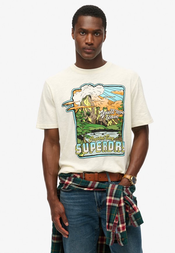 Superdry & Co NEON TRAVEL GRAPHIC - Print T-shirt - off white slub