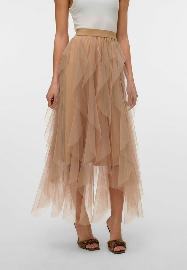 Vero Moda VMEVE High waist Long - Maxi skirt - light taupe