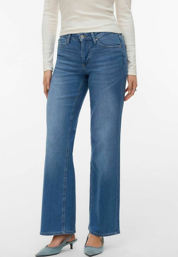 Vero Moda VMLEXI-STRETCH Mid rise Wide Leg Fit - Straight leg jeans - medium blue denim