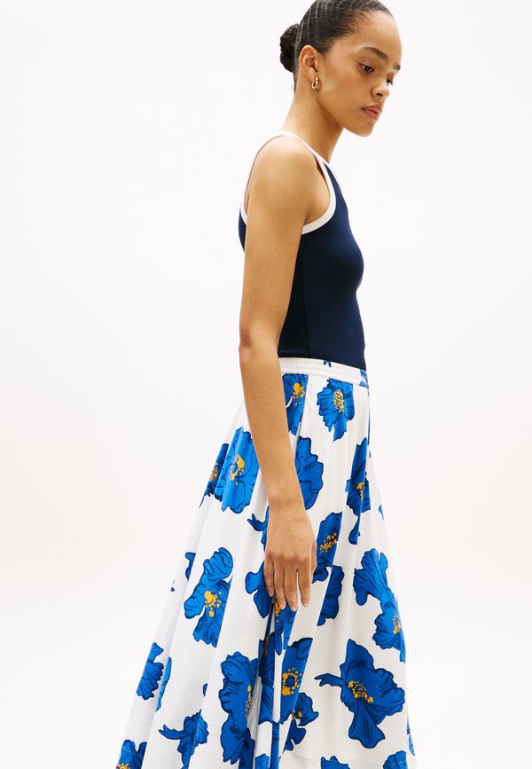 Tommy Hilfiger PLEATED LINEN BLEND MIDI A-LINE SKIRT