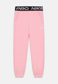 Rosa Nike-Sweatpants mit schwarzem elastischem Bund mit der Aufschrift „PRO NIKE“, Seitentaschen, weißem Nike-Swoosh am rechten Oberschenkel und elastischen Bündchen.