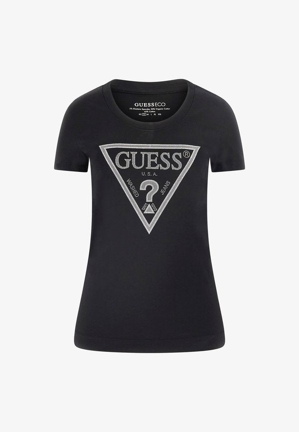 Guess LOGO-DREIECK - Print T-shirt - schwarz