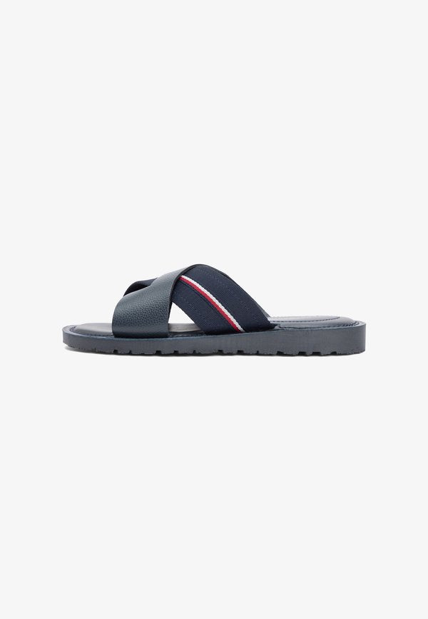 Tommy Hilfiger LEATHER CROSSOVER STRAP CLEAT SANDALS - Pool slides - desert sky