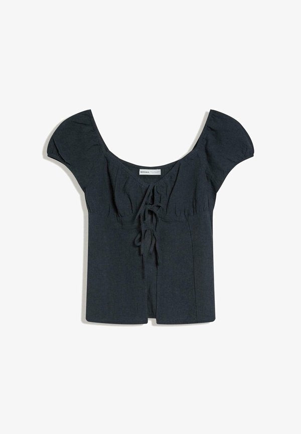 Bershka RUSTIC WITH TIES - Blouse - grey