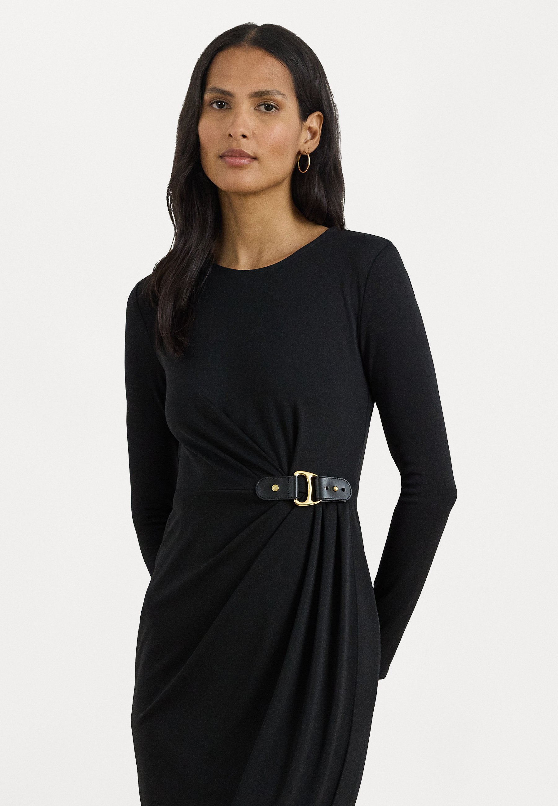 Lauren Ralph Lauren BUCKLE TRIM STRETCH JERSEY DRESS