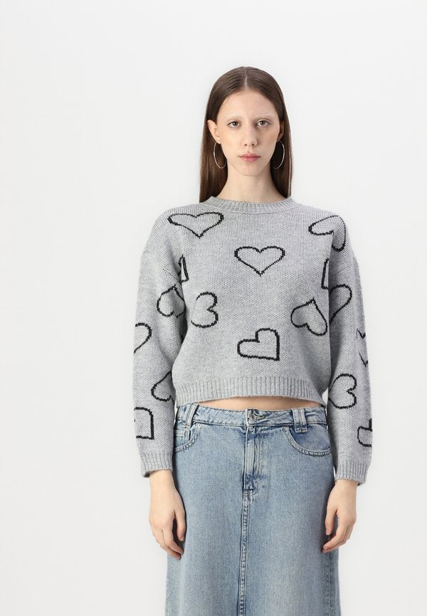 ONLY ONLHAPPIE HEART O NECK - Jumper - light grey