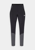 Schwarze Outdoor-Hosen mit grauen Akzenten, ausgestattet mit einem engen Schnitt, elastischem Bund, Reißverschlusstaschen und strapazierfähigem, leichtem Material.
