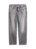 Graue Denim-Jeans mit geradem Bein, verblassten Details, silbernem Knopf und kleinem Logotag am Bund.