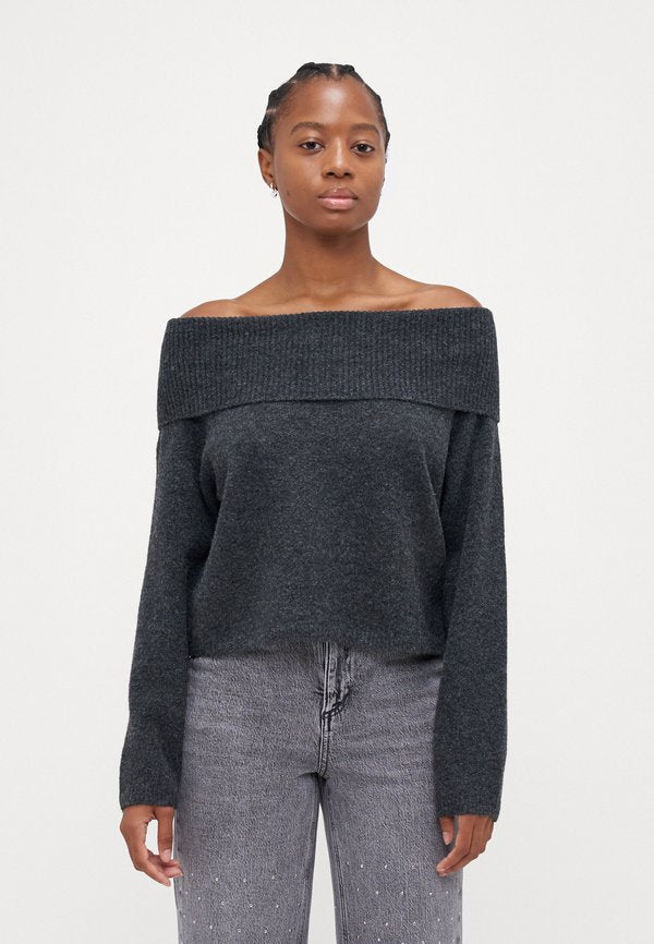 Vero Moda Petite VMBOOM OFF SHOULDER - Jumper - dark grey melange