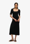 Superdry & Co SHORT SLEEVE SQUARE NECK MIDI - Jersey dress - black