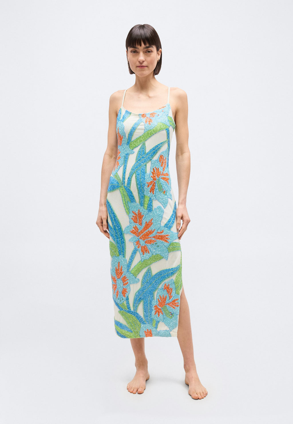 OCEANUS DELIAH BEADED MIDI DRESS