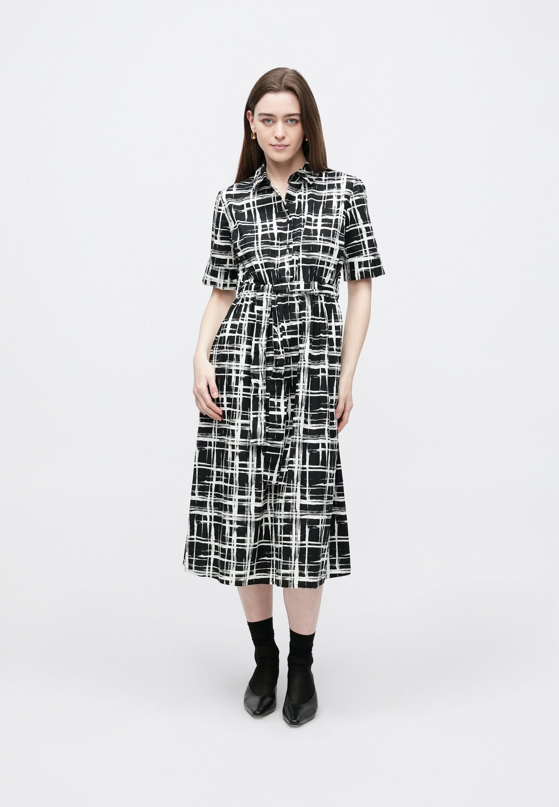 DKNY COLLARED BUTTON DOWN FIT FLARE