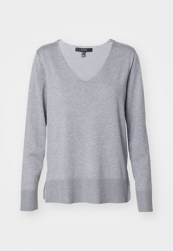 Vero Moda VMSILJE LS V-NECK PULLOVER GA NOOS - Jumper - medium grey melange