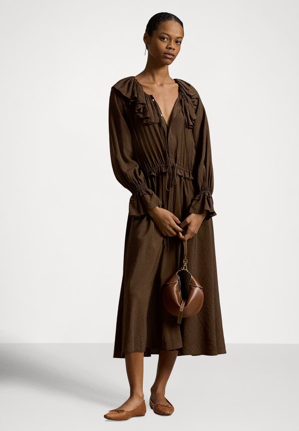 Polo Ralph Lauren RUFFLED BLOUSON CREPE DRESS