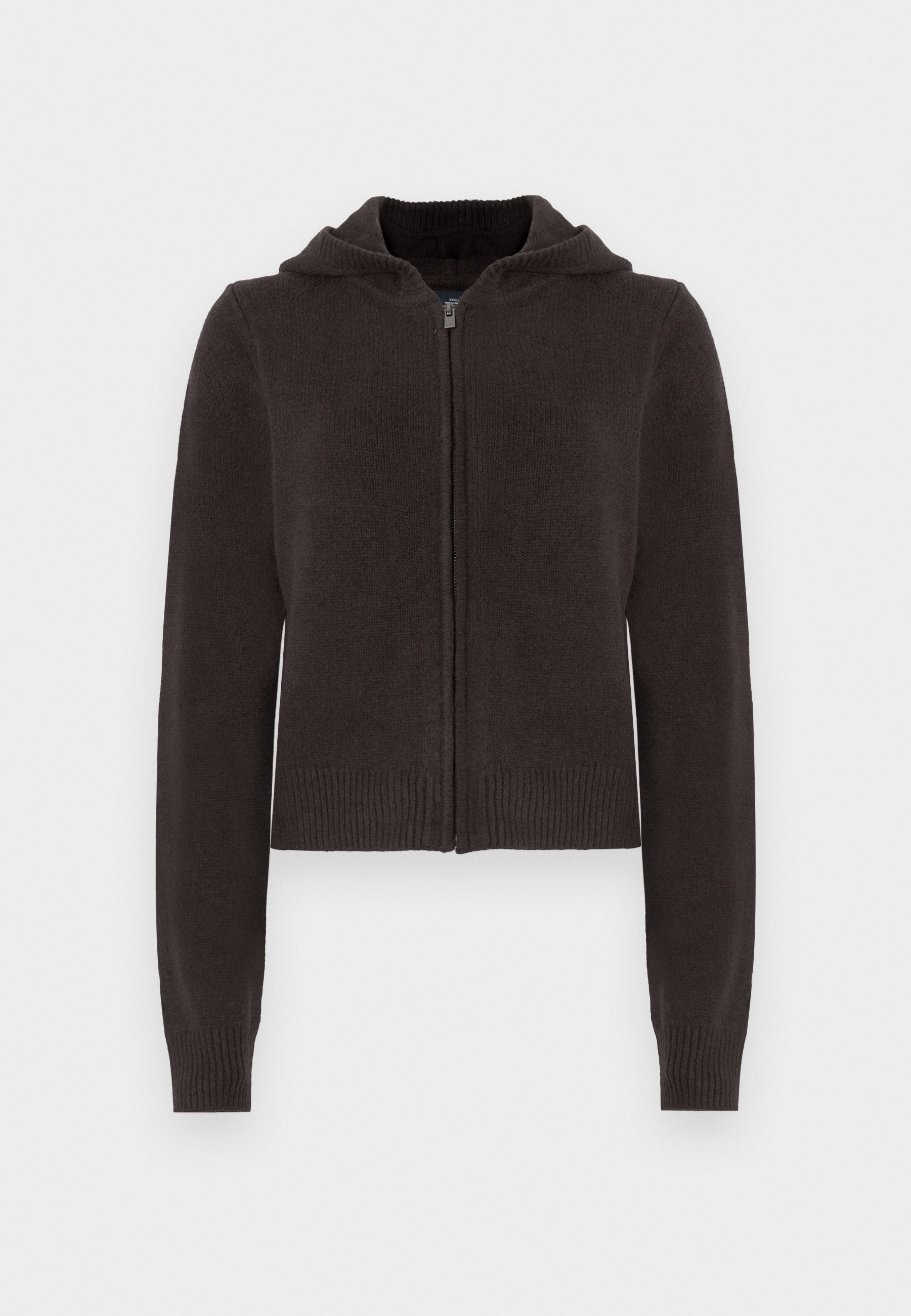 Dunkelgrauer Kapuzenpullover mit Reißverschluss, mit geripptem Saum und Bündchen. Verfügt über eine weiche Textur und eine Kapuze mit Kordelzug für eine verstellbare Passform.