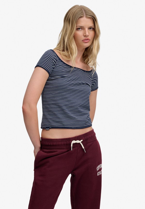 Superdry & Co SUPERDRY BARDOT SHORT SLEEVE OFF SHOULDER - Print T-shirt - off white stripe