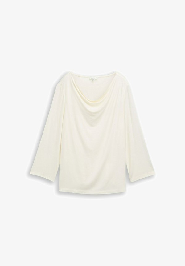 TOM TAILOR SLEEKY WATERFALL COLLAR - Long sleeved top - whisper white