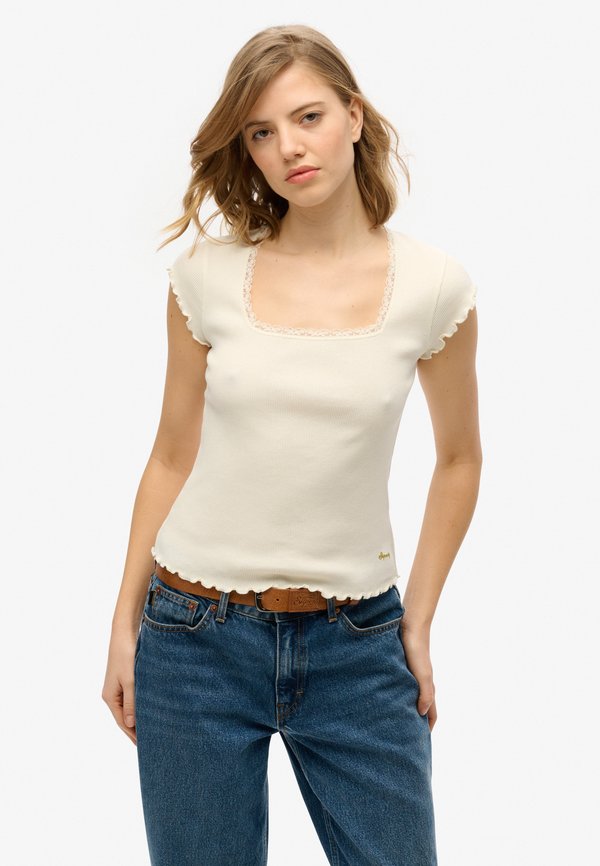 Superdry & Co SUPERDRY ESSENTIAL SQUARE NECK SHORT SLEEVE T-SHIRT.. - Basic T-shirt - off white