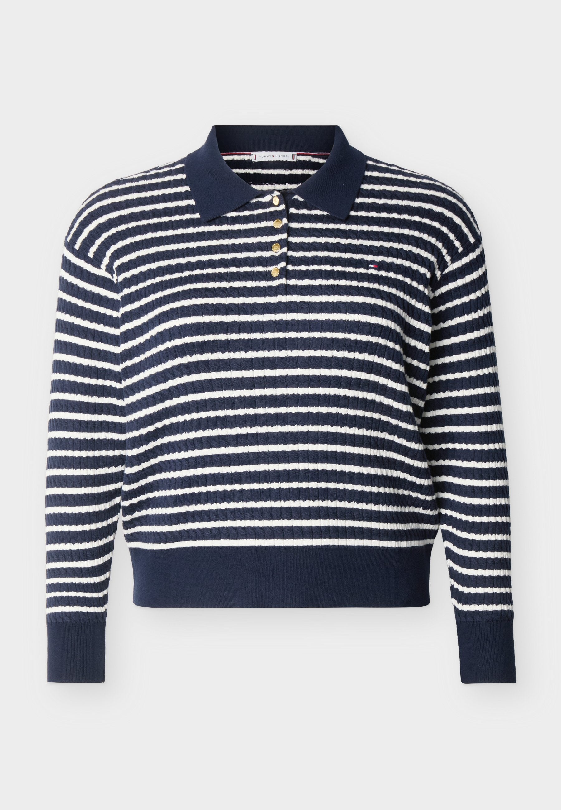 CURVE CABLE KNIT RELAXED POLO JUMPER Media 1