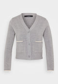 Vero Moda Petite VMGOLD V NECK CONTRAST CARDIGAN - Cardigan - medium grey melange/birch