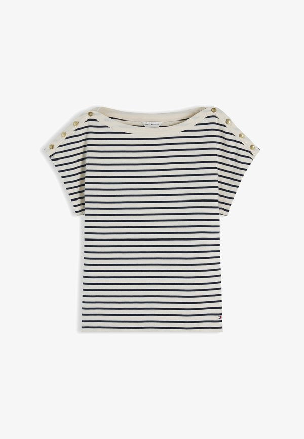 Tommy Hilfiger BOAT NECK TEE - Print T-shirt - calico/dark night navy