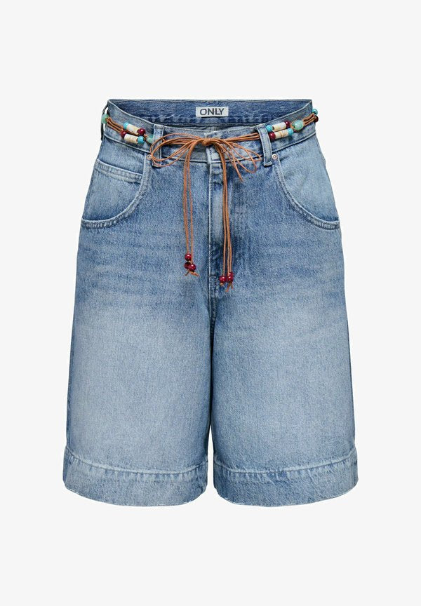 ONLY DENIM SHORTS ONLHOLLIE HIGH WAIST REGULAR FIT SHORTS - Denim shorts - medium blue denim