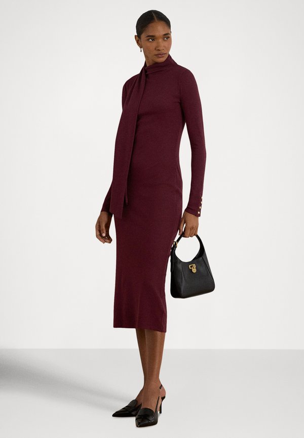 Lauren Ralph Lauren SCARF-TRIM COTTON-BLEND RIB-KNIT DRESS