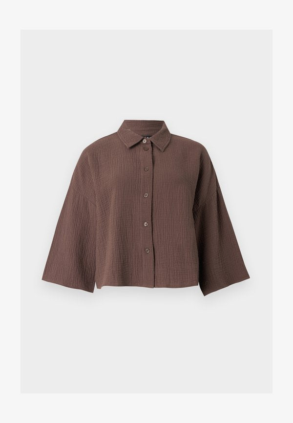 Vero Moda VMNATALI CROP - Button-down blouse - chocolate martini