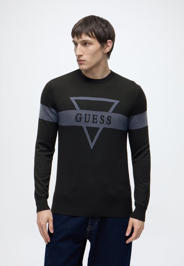 Guess MARK LOGO JACQUARD - Jumper - jet black