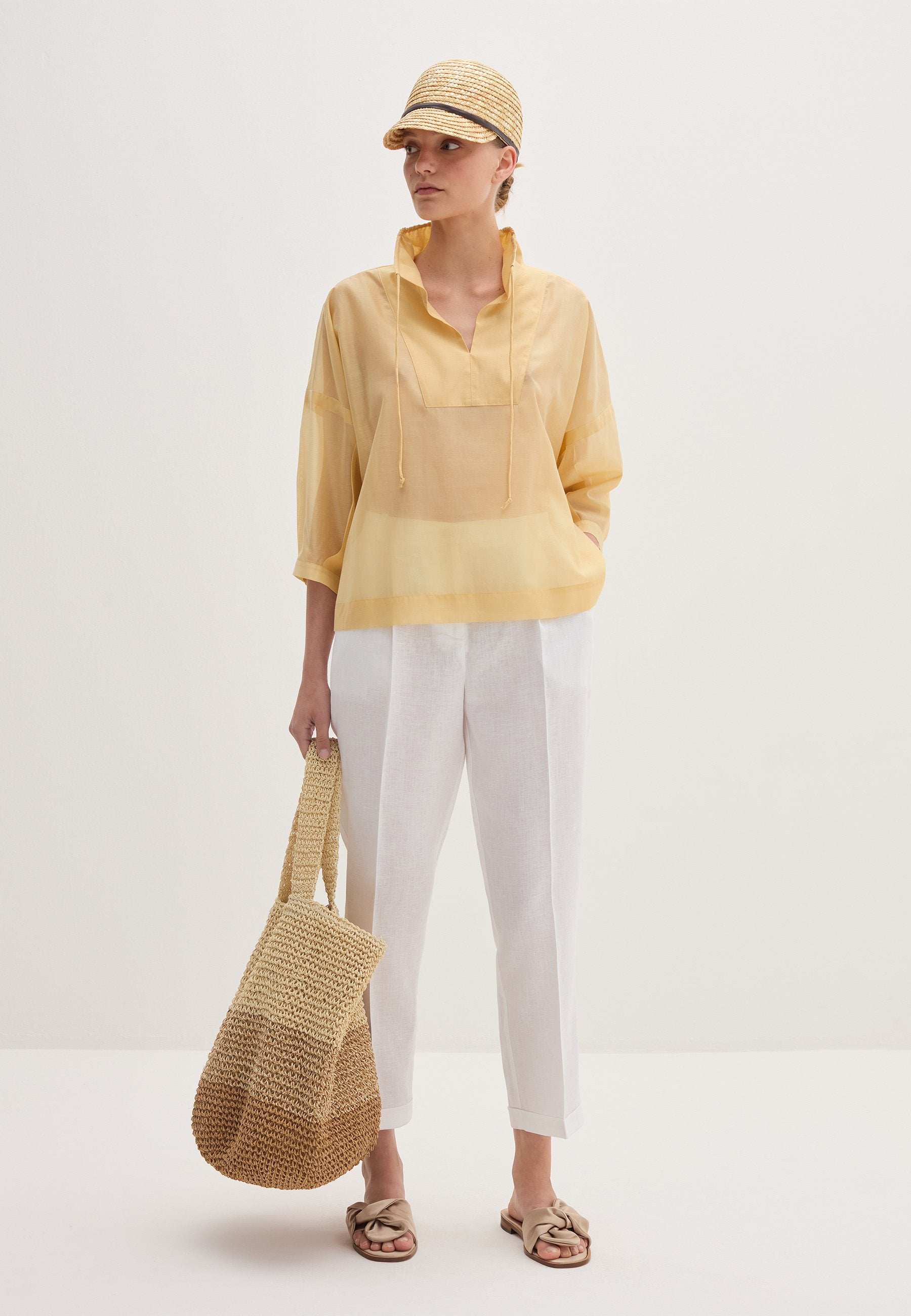 Stefanel CROPPED CIGARETTE TROUSERS IN LINEN