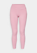 Rosa Leggings mit hohem Bund, aus glattem, dehnbarem Material gefertigt. Hat minimale Nahtdetails und einen kleinen Logoakzent.
