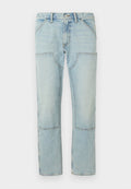 Helle blaue Denim-Jeans mit geradem Bein, ausgestattet mit aufgesetzten Taschen und einem ausgewaschenen Finish. Knopfverschluss an der Taille, standardmäßige Gürtelschlaufen.