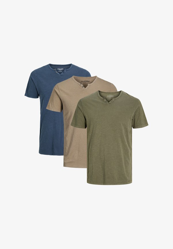 Jack & Jones 3ER PACK SPLIT - Basic T-shirt - blau beige grün
