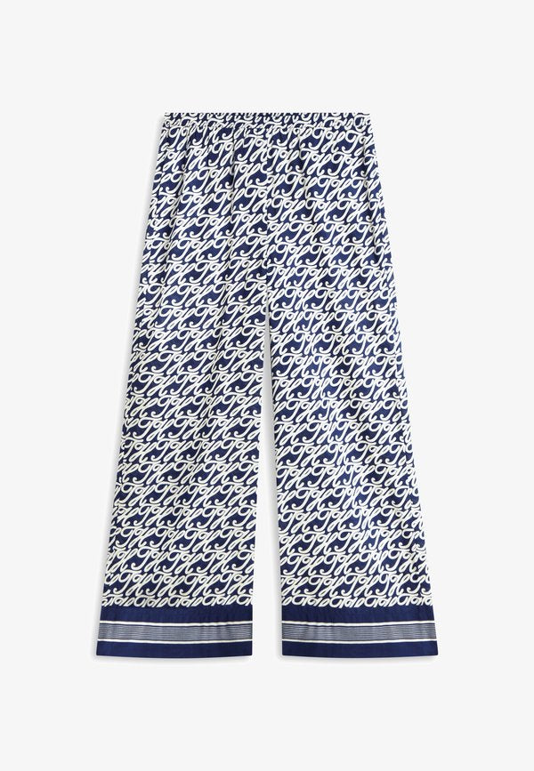 Tommy Hilfiger PRINT VOILE WIDE LEG TROUSERS WITH SILK - Trousers - preppy navy